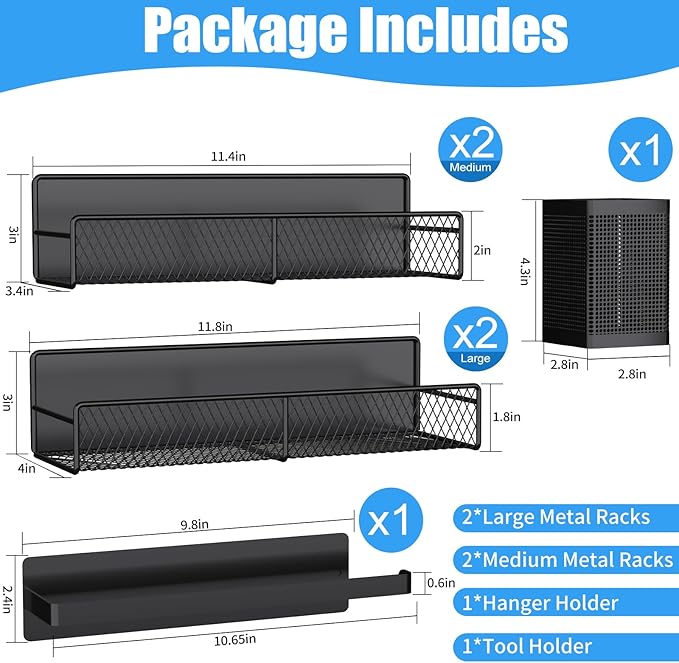 Magnetic Shelves for Washing Machine 6 Pack, Heavy-Duty Metal Magnetic Laundry Organizer Black W/ Hanger Organizer, Tool Holder, Space Saving Shelf for Home Kitchen Closet & Laundry Room Organization