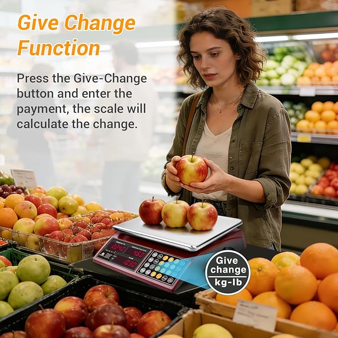 66lb Digital Commercial Kitchen Scale with Price Computing - Rechargeable Stainless Steel Food Scale for Meat, Produce, Fruit & Vegetables, Dual Display with Memory Function (Not for Trade)