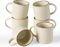 famiware Coffee Mug Set for 6, Star 12 oz Catering Mugs Cup Set with Handle for Coffee, Tea, Cocoa, Milk - Ceramic Stoneware Drinkware Set, Vanilla White