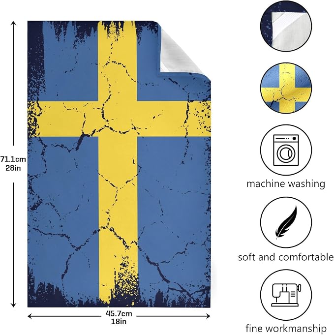Swedish Flag Flag Grunge Design Kitchen Towels Set with Hanging Loop, Kitchen Hand Towels, Tea Towels, Premium Dish Towels for Kitchen, Quick Drying Kitchen Towel Set 18”x 28”