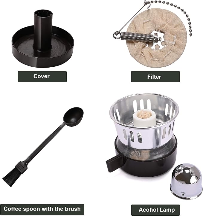 LUEUR Siphon Coffee Maker, Vacuum Coffee Brewer, Heat-Resistant 5-Cup Glass Siphon Coffee Maker with Reusable Cloth Filter, Hot Tea Maker for Home, Household and Office