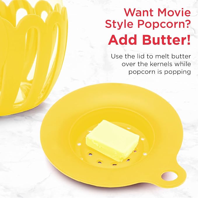 Ecolution Patented Micro-Pop Microwave Popcorn Popper with Temperature Safe Glass, 3-in-1 Lid Measures Kernels and Melts Butter, Made Without BPA, Dishwasher Safe, 1.5-Quart, Yellow (Pack of 4)