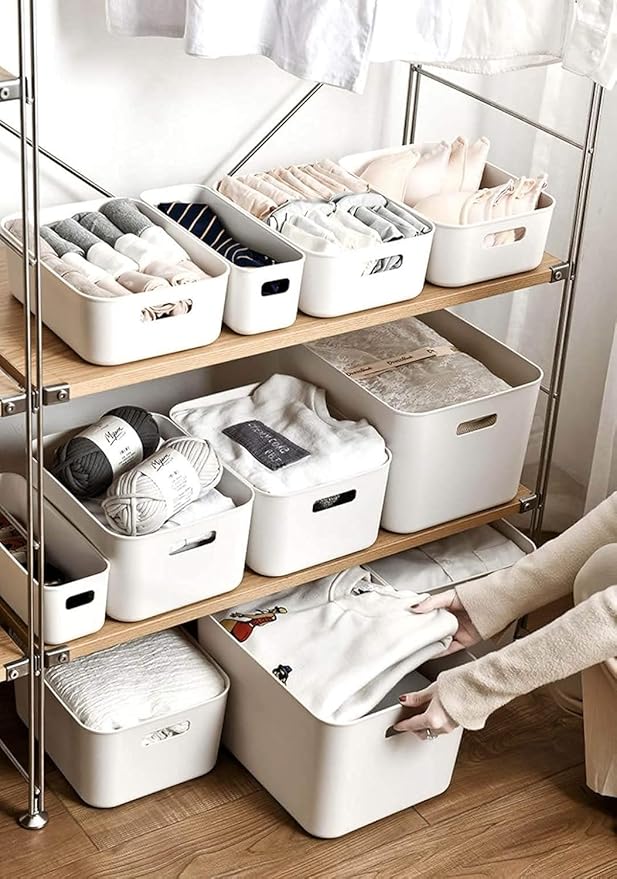 Set Of 6 Plastic Storage Bins,11×8.6×5.5" Versatile Kitchen Pantry Organization and Storage,for Plastic Storage Container Under Bed,Under Sink Bathroom Organizer (White,6 Pack Medium