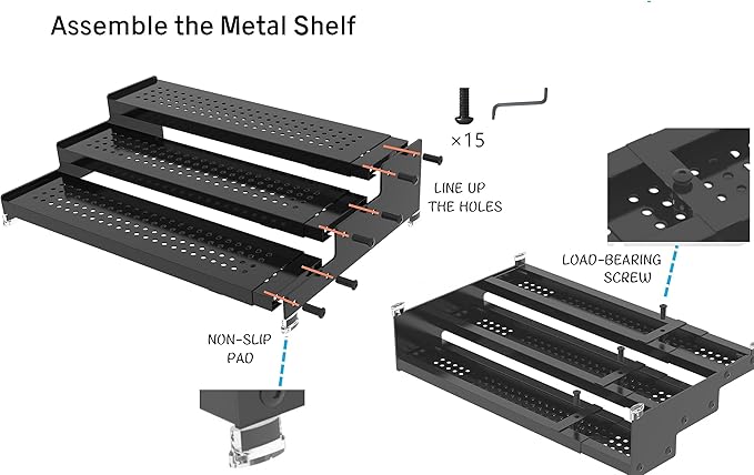 Jojocross Metal Spice Rack Organizer for Cabinet, 3 Tier Expandable Spice Storage Shelf, Great for Kitchen Cabinets, Cupboard,Pantry and Countertop More,Metal Plate with Hole(3PACKS/Gun-Grey)