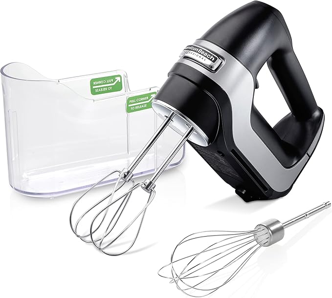 Hamilton Beach Professional 5-Speed Electric Hand Mixer | High-Performance DC Motor | Slow Start | Snap-On Storage Case | Stainless Steel Beaters & Whisk | Black | 62651