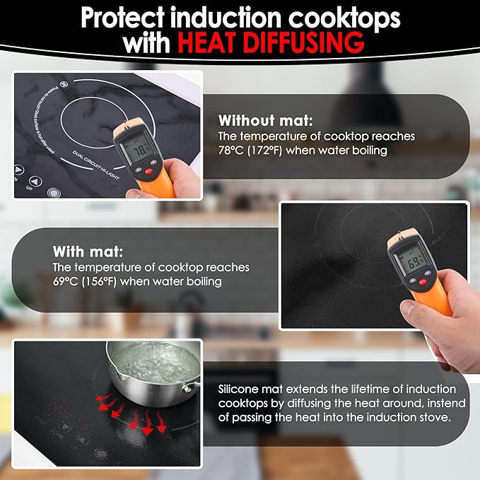 Large Newly-Enhanced Silicone Induction Cooktop Protector Cover Stove Mat 20.4"x30.7" (Magnetic) | 300°C (572°F) Heat-Resistant | Power Boost Compatible | Prevents Pot Sliding & Scratches,Black&White1