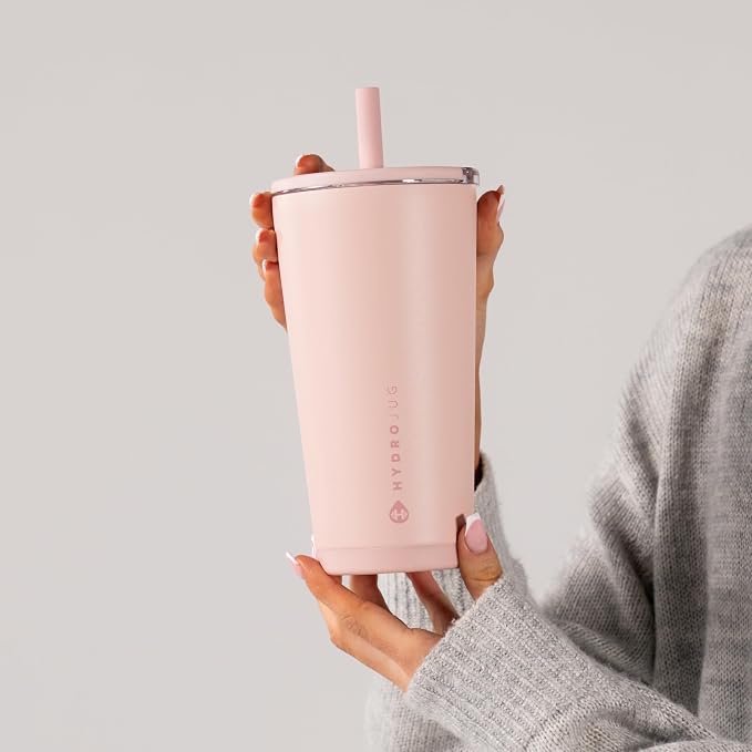 HydroJug Everyday Tumbler 20 oz, Ceramic-Lined Straw Cup, Dusty Rose