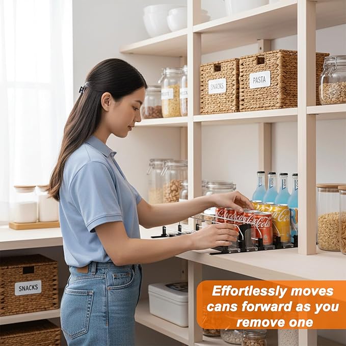 Drink Organizer For Fridge Large Capacity 5 Row Soda Can Organizer, Automatic Pusher Glide with Removable Dividers For Drink Organizer, Can Holders For Fridge, Space-Saving Can Dispenser For Kitchen