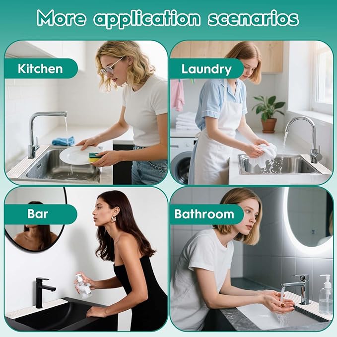 24 Inch Stone Faucet Mat for Kitchen Sink,Quick Dry Stone Mat Kitchen-Sink Water Splash Guard,Diatomite Protector with Super Absorbent&Leak Proof Circular for Kitchen Bathroom Counter(White）