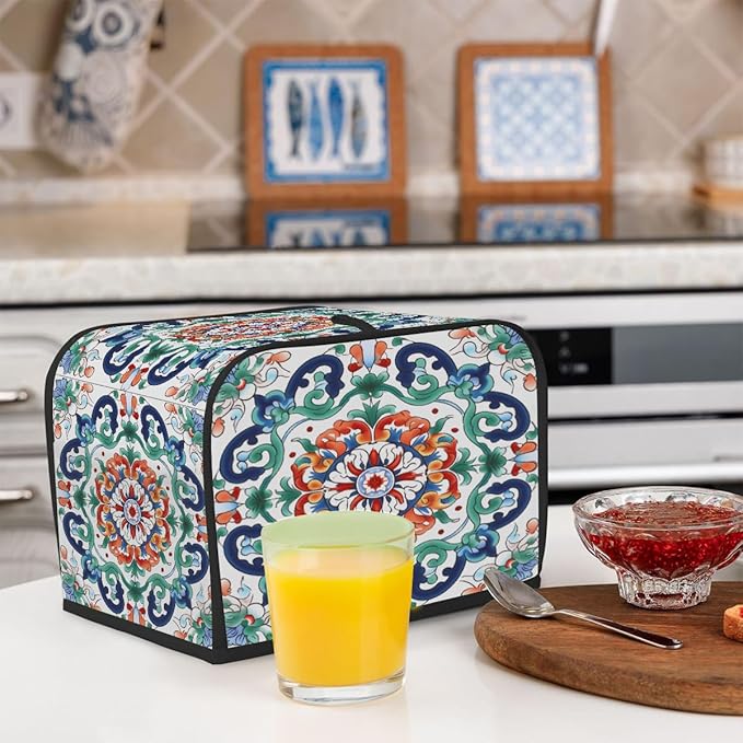 Mandala Green Ethnic Style 4 Slice Toaster Cover Dust And Fingerprint Bread Maker Cover Bakeware Protector Washable Appliance Covers Kitchen Accessories For Home Kitchen Women Gift