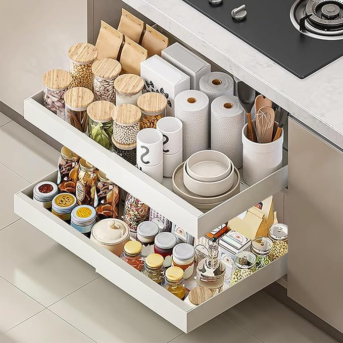 GOTOTOP Pull Out Cabinet Organizer, Kitchen Cabinet Organizer, Pull Out Drawers, Kitchen Cabinet Organization Systems for Cabinets, Heavy Duty Slide Out Drawers for Cabinets