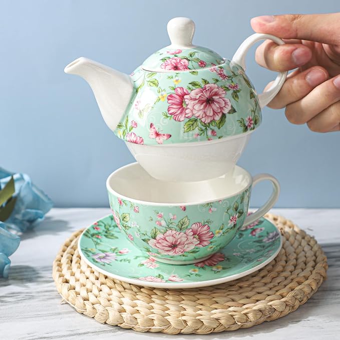 Tea Cup Set Ceramic Including 1 Teapot with lid 1 Tea Cup with 1 Sauser (G1)