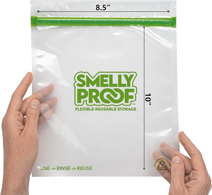 Smelly Proof Quart Meal Prep Storage Bags, US MADE, Reusable Food Storage Bags, Freezer Bags, Large Bags for Snacks, Tools, Craft, Travel, Dishwasher-Safe, BPA FREE, NO PEVA, 3-mil, 8.5" x 10", 10-Pk