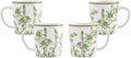 Bico Green Garden Toile De Jouy Ceramic Coffee Mugs Set of 4, 18 oz Large Tea Cups with Handle, Aesthetic Latte Mugs for Cappuccino Cocoa, Lead-Free, Dishwasher and Microwave Safe, Housewarming Gift