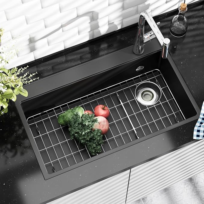 28-1/4" x 14.37" x 1-1/4" Metal Stainless Steel Sink Protectors for Kitchen Sink, Sink Rack for Bottom of Sink with Side Drain, Sink Grate for Bottom of Kitchen Sink with Sink Strainer
