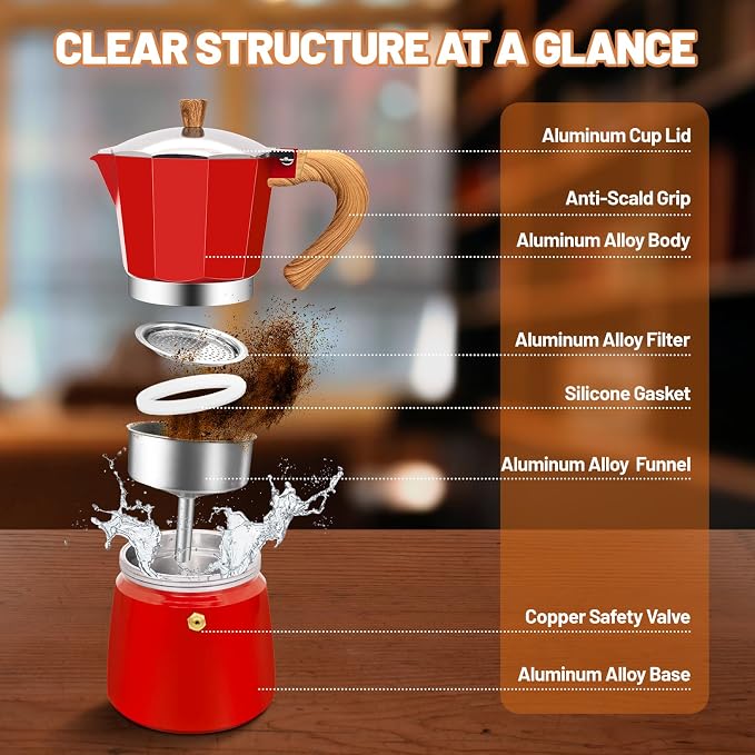9 Cup Aluminum Espresso Stovetop Moka Pot Express Coffee Maker Percolator Italian Classic Mocha Coffee Machine for Italian and Cuban Cafe Brewing for Home & Camping 450ml 15oz