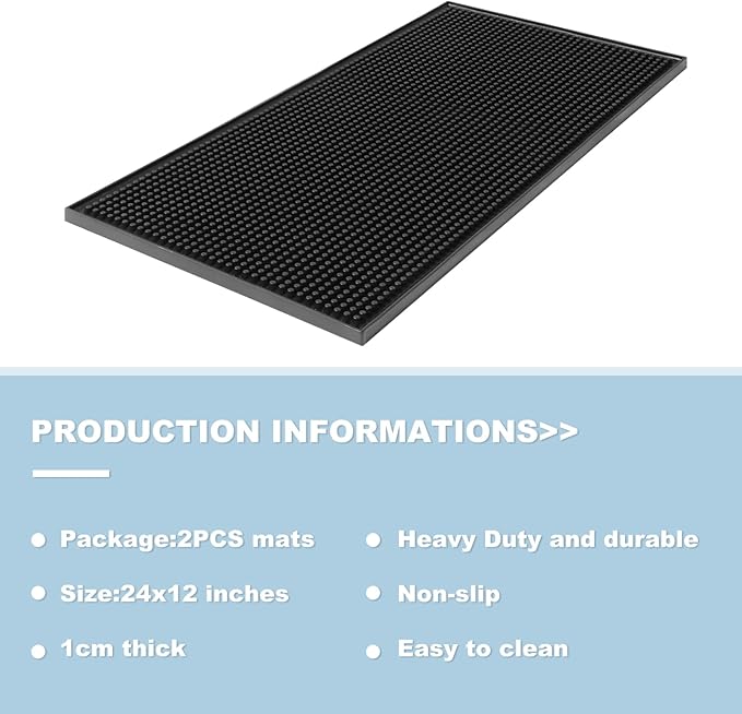 2 Pack Heavy-Duty Bar Mat Pad PVC Rubber Dish Drying Spill Matting for KTV Bar Glass Home (XL:24"x 12")