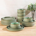 GBHOME 12-Piece Stoneware Dinnerware Set for 4 – Ribbed Ceramic Plates and Bowls, Scratch-Resistant, Microwave & Dishwasher Safe, Reactive Glaze, Pastel Green