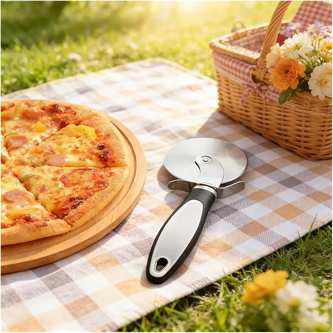 Pizza Wheel Cutter with Sharp Stainless Steel Blade Built-In Finger Guard for Cutting