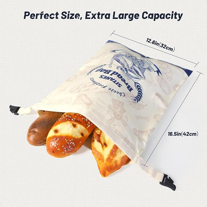 Reusable Beeswax Bread Bags (2-Pack) – 16.5×12.6 Inches, Natural Cotton Bread Bags with Zipper Closure, 10L Large Capacity & Portable Design, Fridge-Safe, for Sourdough & Homemade Food