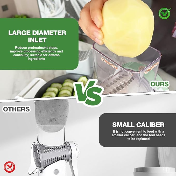 Electric Cheese Grater for Block Cheese - 3 in 1 Rotary Cheese Grater Electric Rotary Grater Salad Shooter Electric Slicer for Cheeses, Fruits, Vegetables and Nuts (Green, 6.89"x7.87")