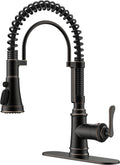 FORIOUS Kitchen Faucet with Pull Down Sprayer, Oil Rubbed Bronze, Stainless Steel Single Handle Spring Antique Kitchen Sink Faucet with Deck Plate, Sutiable for Farmhouse, RV, Camper, Wet Bar