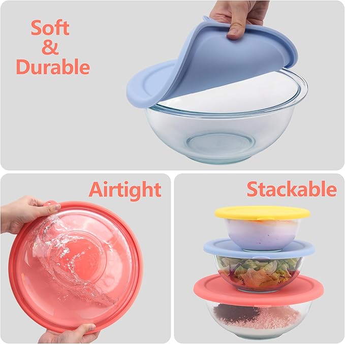 Silicone Replacement Lids for Pyrex Smart Essentials Prepware 325 Rimmed Glass Mixing Bowl, Food Grade Silicone, Sturdy & Durable Cover, Dishwasher & Microwave Safe - 1 Pack