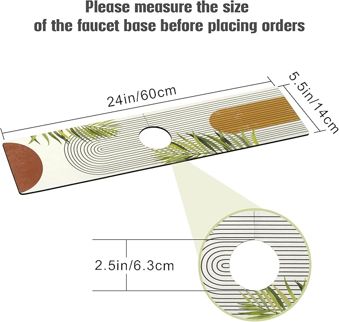 Sink Faucet Absorbing Mat, 2 Pack Drying Mat Around Faucet Sink Splash Guard Behind Faucet Sinkmat For Kitchen Bathroom Island Rv 24 * 5.5 Inch (60 * 14 cm)