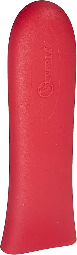 Victoria Cast-Iron Skillet, Pre-Seasoned Cast-Iron Frying Pan with Long Handle, Made in Colombia, 12 Inch & Silicone Cast Iron Handle Cover. for 10 to 12 inch Skillets, Large, Red