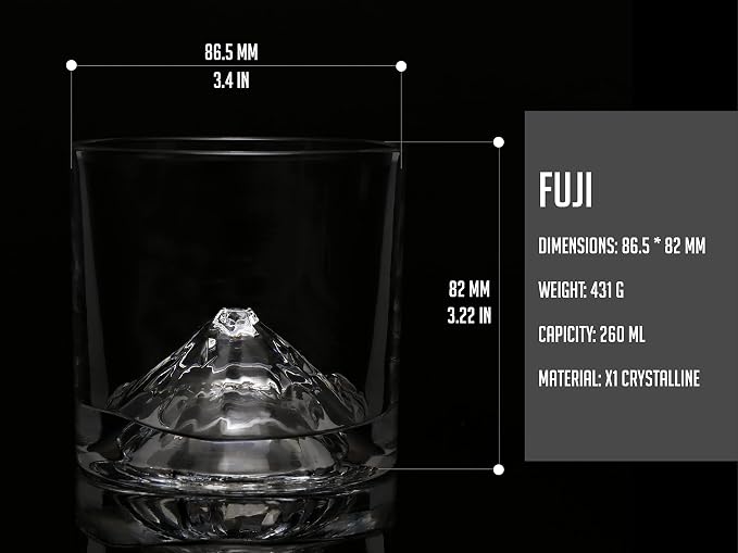 LIITON Mount Fuji Heavy Crystal Whiskey Glasses Gift Set of 2, Thick Freezable Bourbon Glass 1lb Each, Premium Whiskey Gifts for Men, Frozen Crystal Chills Cocktails, 10 oz