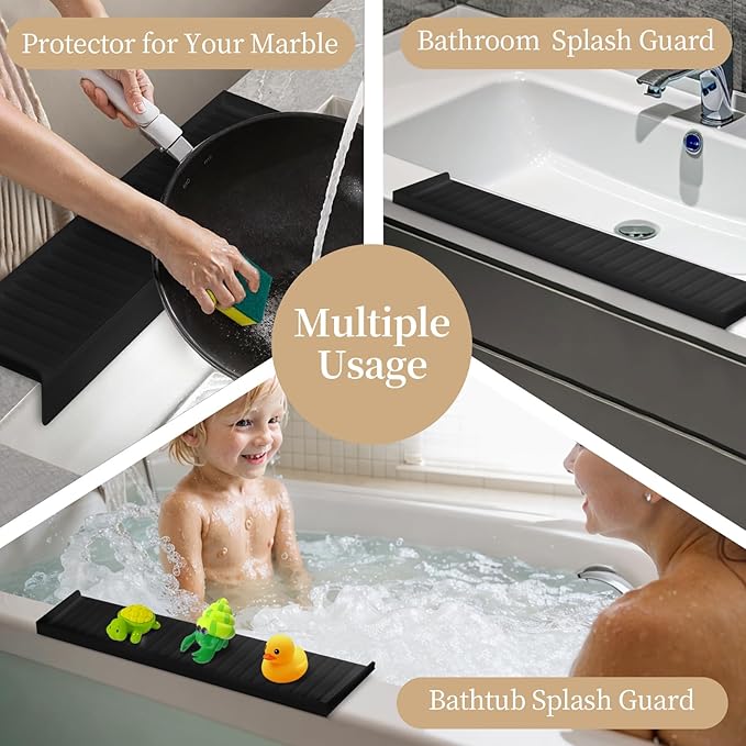 Sink Edge Protector with Suction Cup, 24" x 4", Silicone Sink Splash Guard for Kitchen & Bathroom, Protect Countertop from Scratches, Stains, for Stainless Steel Granite Quartz