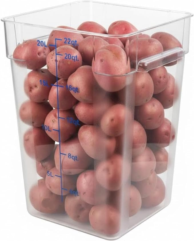 FSE 373-FC22C Food Container, 22 Qt Square Clear Storage Container with Measurement Markings, Stackable Space-Saving Design, Durable Construction, NSF, Lid Sold Separately
