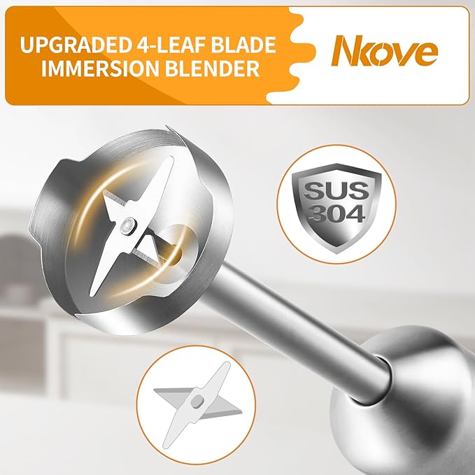 Nkove Immersion Blender Handheld Corded Hand Blenders 5 in 1 Set 800W, Stainless Steel Stick Blender Turbo Mode with 600 ml Mixing Beaker with Lid, 400 ml Chopper, Whisk, Milk Frother, BPA-Free