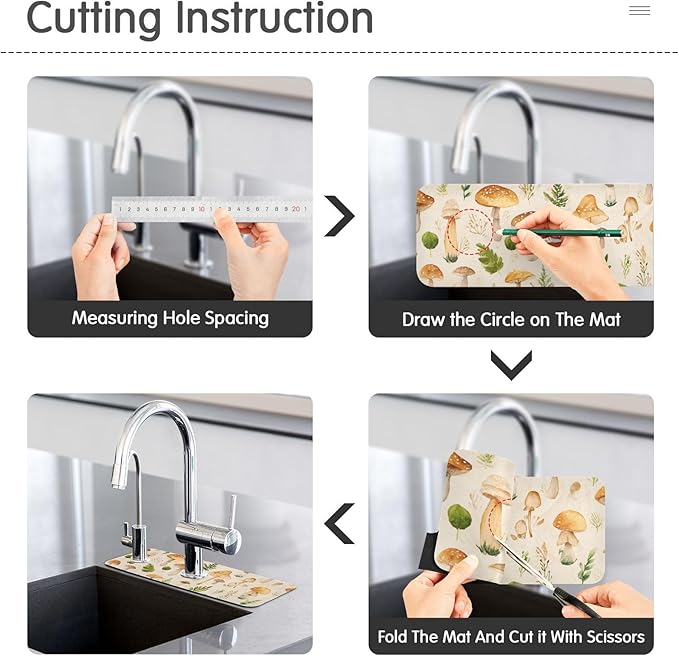Kitchen Sink Splash Guard 2 PCS 14.7 Inch Sink Faucet Mat Splash Guard for Bathroom Countertop Water Absorbent Foldable Cuttable Soft Washable Watercolor Mushrooms Beige