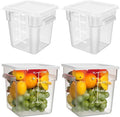 Lallisa 4 Pcs 8qt & 4qt Clear Food Storage Containers with Lids Handles and Scales, Stackable Plastic Square Food Storage Containers for Dough Proofing Baking Kitchen Restaurant(White)