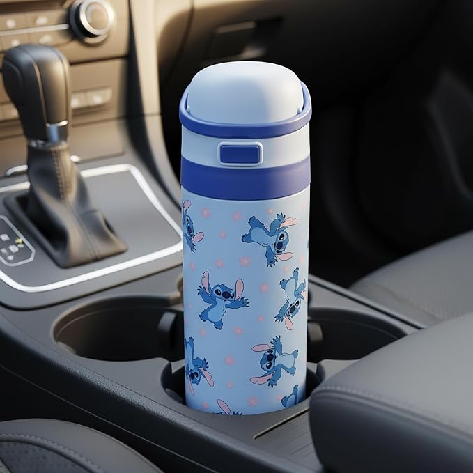 Lilo & Stitch All-Over Stitch Print Blue 24 Oz Stainless Steel Water Bottle