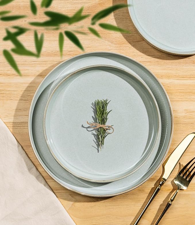 TheTerra Ceramic Dinnerware Sets for 8, 24 Pieces Porcelain Lightweight Plates and Bowls Sets, Scratch Resistant Dish Set, Oven & Microwave & Dishwasher Safe, Mist Blue