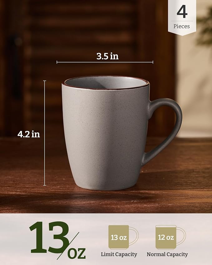 famiware Venus Coffee Mugs for 4, 13 oz Mug Set, Dringking Cup with Handle for Coffee, Tea, Cocoa, Milk, Dark Grey