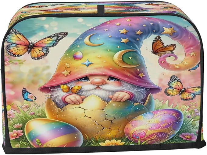 Happy Easter Eggs Gnome Toaster Cover 4 Slice Dust and Fingerprint Protection Toaster Bread Maker Covers Washable Kitchen Small Appliance Covers for Kitchen Accessories Decor Bakeware Women Gift