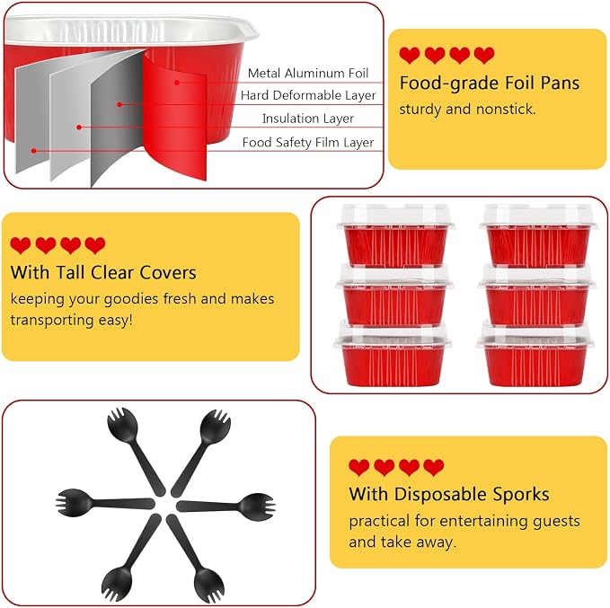 LNYZQUS 10oz/80pack Mini Cake Pans with Lids, 4”X4” Small Cake Pan Foil Brownie Muffin Tins, Square Disposable Baking Cups Dessert Cheesecake Containers for Christmas-Red