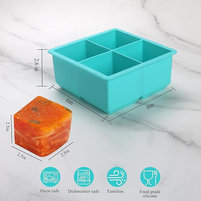 Silicone Freezer Tray With Lid - Silicone Freezer Food Molds- Large Ice Cube Tray,Silicone Freezer Container,Freeze & Store Soup, Sauce, Broth,Leftovers - Makes 4 Perfect 1 Cup (Aqua 2 Pack)