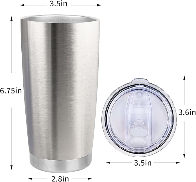 20oz Stainless Steel Tumbler Bulk with Lid, Travel Mug - Double Wall Vacuum Powder Coated Cup - Stainless steel, 12 Pack