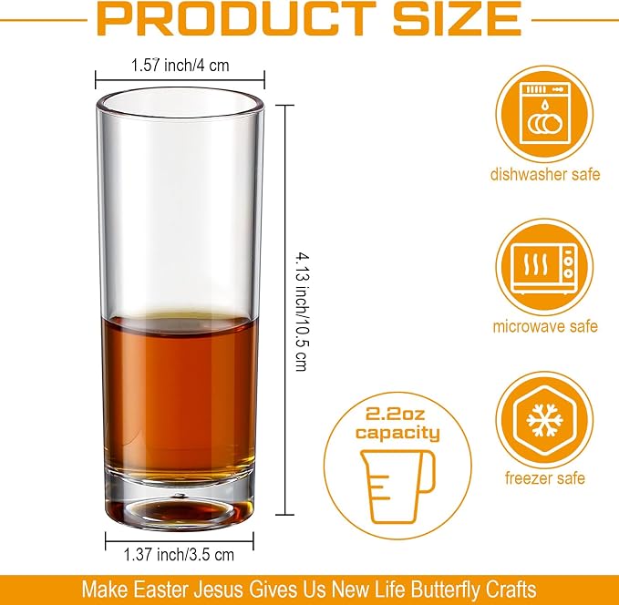 FillTouch 100 Pcs Shot Glasses Set 2.2 oz Mini Shot Cup Bulk, Clear Plastic Unbreakable Base Plastic Glass for Custom, Birthday Wedding Guest Gift (Tall)