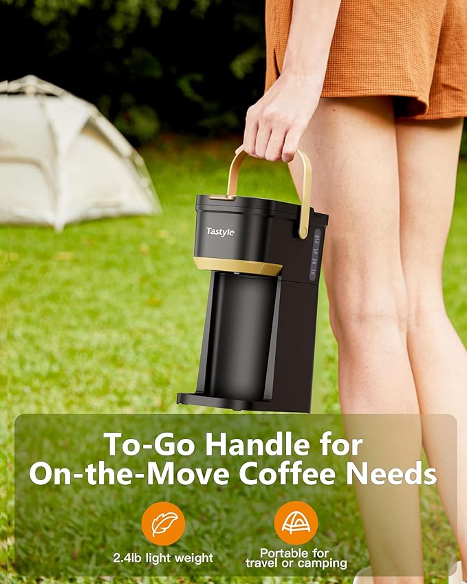 Tastyle Mini Single Serve Coffee Maker with 30 Descaler Cleaner Tablets, Single Cup Coffee Maker with Portable Handle for K Cups and Grounds