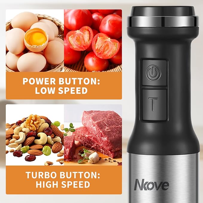 Nkove Immersion Blender Handheld Corded Hand Blenders 5 in 1 Set 800W, Stainless Steel Stick Blender Turbo Mode with 600 ml Mixing Beaker with Lid, 400 ml Chopper, Whisk, Milk Frother, BPA-Free