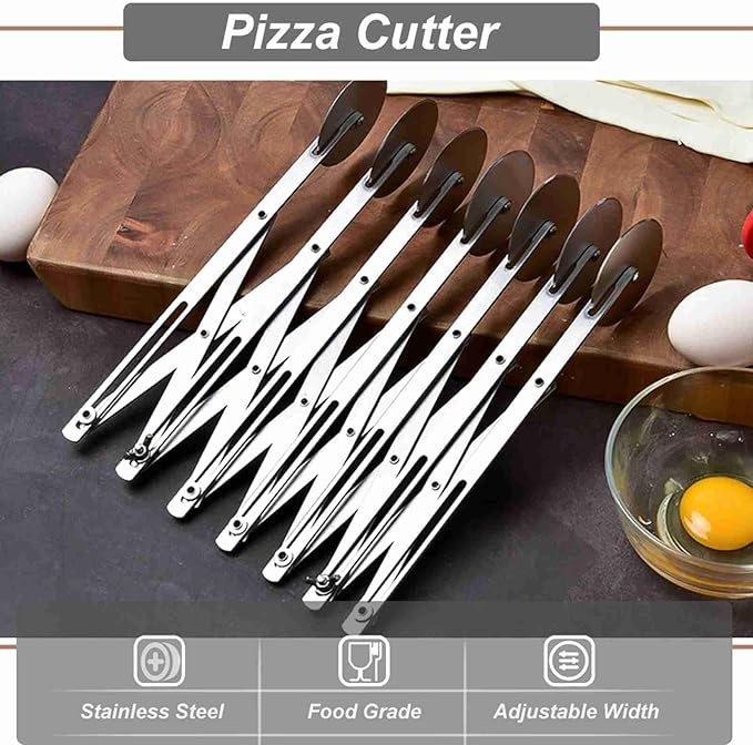 7 Wheel Stainless Steel Pizza Knife Wheel Cutter Adjustable Dough Divider, Silver - Durable Food Grade Material, Even Cutting, Ideal for Baking Pizza and Pastry (7 wheel)
