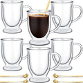 Gejoy 6 Sets Double Wall Glass Coffee Mugs with Spoon Insulated Clear Coffee Mug with Handle Borosilicate Glass Coffee Cups Latte Cup for Cappuccino, Tea, Latte, Espresso, Hot Beverage(16 OZ)
