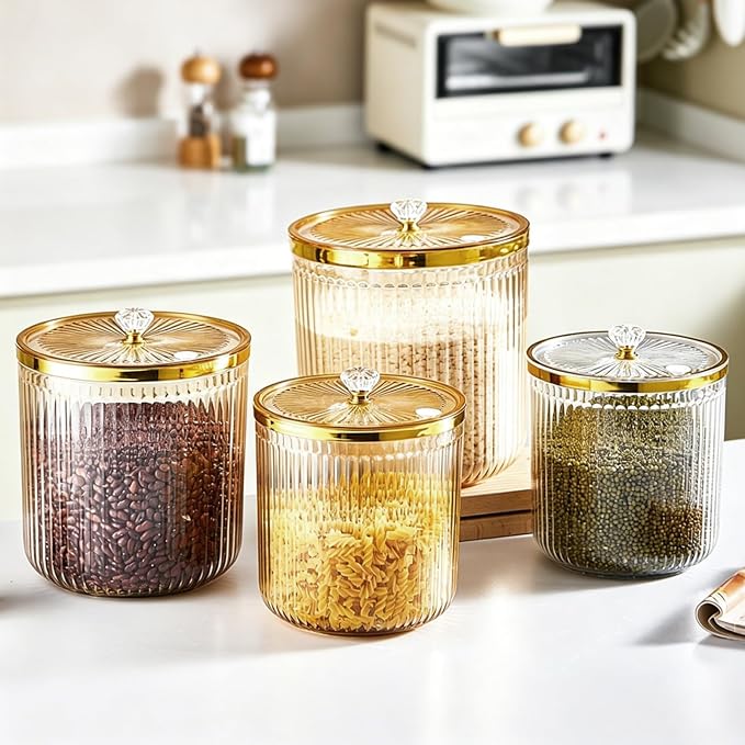 Rice Storage Container,Pantry Large Food Storage Organization with Lids&Scoop Airtight Cereal Dispenser for Flour, Sugar, Cereal, Rice, Cereal,Dry Goods,（3PC；12&7.9&5.8QT）