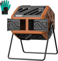 THEGROW'ING 43 Gallon Dual Chamber Compost Bin with Built-in Nuts, Outdoor Rotating Composter Tumbler for Garden Backyard, Orange