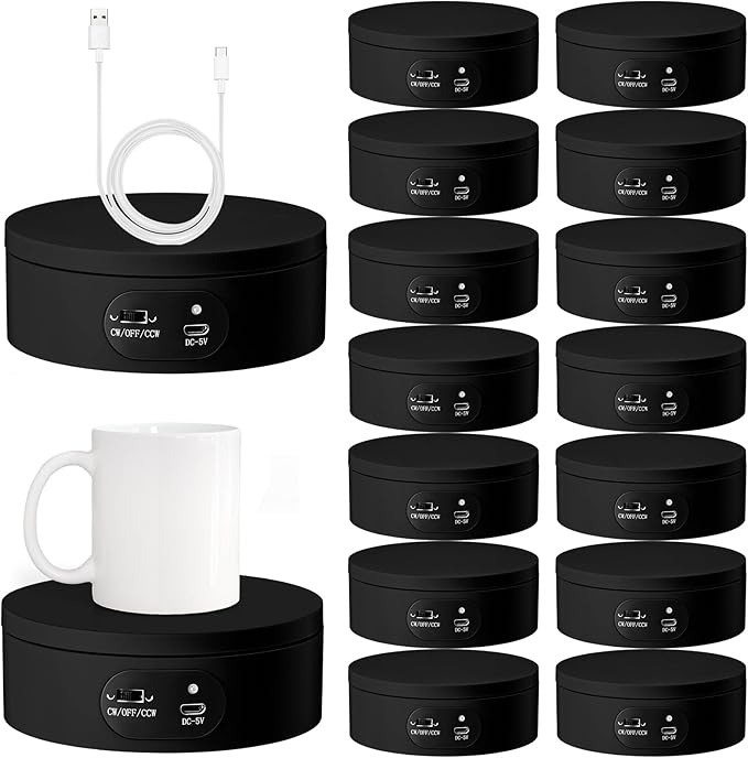 Hoteam Turner Cup Rotating Display Stand for Epoxy Glitter Tumbler Display Turner 360 Degree Tumbler Spinner Automatic Spinning Rotating Platform Mute Photography Turntable(Black,16 Pcs)